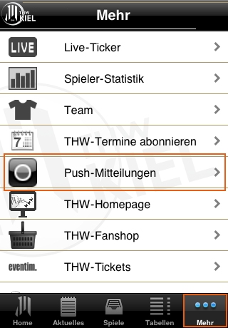 THW-App / Mehr / Push-Mitteilungen 