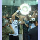 THW wins championship in Flensburg. Captain Lvgren shows the trophy.