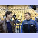 Celje's sports director Roman Pungartnik and THW coach Alfred Gislason.