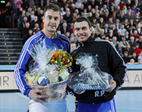 Ehrung für die Silbermedaillengewinner  Ilic und Prodanovic.