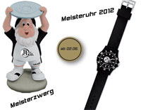 Meisterlich: Der neue THW-Gartenzwerg und die THW-Armbanduhr.