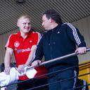 WM 2013: Medientreff: Patrick Wiencek und Teamkoordinator Tom Schneider.